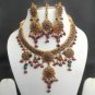 GOLDEN POLKI RUBY GREEN  JEWELRY INDIAN BRIDAL COSTUME SAREE NECKLACE A118