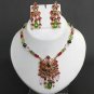 PREMIUM INDIAN GOLDTONE CZ SEMIPRECIOUS POLKI BRIDAL PENDANT NECKLACE SET pn668