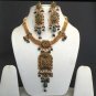 GOLDEN POLKI EMERALD GREEEN JEWELRY INDIAN BRIDAL COSTUME SAREE NECKLACE A103