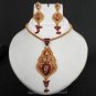 3Pc PREMIUM INDIAN POLKI JEWELRY GOLDPLATED CZ RUBY PENDANT NECKLACE SET NS181