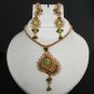 3Pc BOLLYWOOD LOOK POLKI JEWELRY GOLDPLATED CZ KUNDAN PENDANT NECKLACE SET NS175