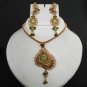 3Pc BOLLYWOOD LOOK POLKI JEWELRY GOLDPLATED CZ KUNDAN PENDANT NECKLACE SET NS175