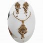 3PC POLKI DESIGNER WEDDING JEWELRY RUBY EMERALD PEARL PENDANT NECKLACE SET BN91