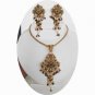 3PC POLKI DESIGNER WEDDING JEWELRY RUBY EMERALD PEARL PENDANT NECKLACE SET BN91