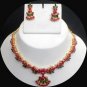 BELLYDANCE DESIGNER PREMIUM ELC GOLDTONE RUBY EMERALD NECKLACE EARRING 3P RE143