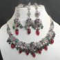 RHODIUM SILVER FINISH POLKI INDIAN JEWELRY NECKLACE SET BOLLYWOOD INDIA A126