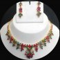 BOLLYWOOD DESIGNER PREMIUM  GOLDTONE MULTI GEMSTONE RUBY NECKLACE EARRING RE144