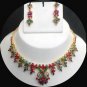 BOLLYWOOD DESIGNER PREMIUM  GOLDTONE MULTI GEMSTONE RUBY NECKLACE EARRING RE144