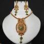 3Pc POLKI JEWELRY GOLDPLATED CZ KUNDAN INDIAN WEDDING PENDANT NECKLACE SET NS171