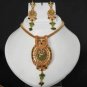 3Pc POLKI JEWELRY GOLDPLATED CZ KUNDAN INDIAN WEDDING PENDANT NECKLACE SET NS171