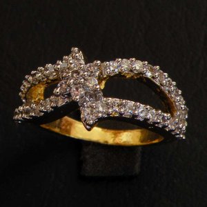 GOLDEN FINISH CRYSTAL AD BOLLYWOOD DESIGNER WEDDING RING COCKTAIL INDIAN TT21