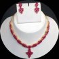 BELLYDANCE DESIGNER ECL GOLDTONE RUBY NECKLACE PREMIUM EARRING 3P RE198