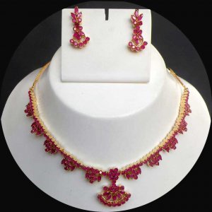 BELLYDANCE DESIGNER PREMIUM FS EHS GOLDTONE RUBY NECKLACE EARRING 3P RE141