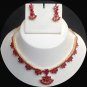 BELLYDANCE DESIGNER PREMIUM FS EHS GOLDTONE RUBY NECKLACE EARRING 3P RE141