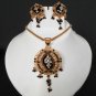 3Pc AWESOME INDIAN POLKI JEWELRY CZ KUNDAN MEENA WORK PENDANT NECKLACE SET NS167