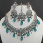 4Pc PREMIUM POLKI TEAL GREEEN JEWELRY INDIAN BRIDAL COSTUME SAREE NECKLACE A115