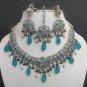 4Pc PREMIUM POLKI TEAL GREEEN JEWELRY INDIAN BRIDAL COSTUME SAREE NECKLACE A115