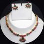 BELLYDANCE DESIGNER   GOLDTONE RUBY EMERALD ERT EHS NECKLACE EARRING  RE194