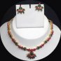 BELLYDANCE DESIGNER   GOLDTONE RUBY EMERALD ERT EHS NECKLACE EARRING  RE194