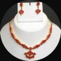 BELLYDANCE PREMIUM  GOLDTONE RUBY NECKLACE DESIGNER ECL EARRING 3P RE191