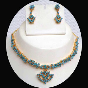 BOLLYWOOD DESIGNER PREMIUM  GOLDPLATED TURQUOISE FS ECH NECKLACE EARRING  RE188