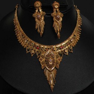 Unique Designer Genuine Gold Filigree HandMade Necklace Set India Premium GF23