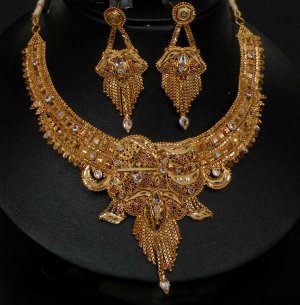 Unique Designer Genuine Gold Filigree HandMade Necklace Set India Premium GF18