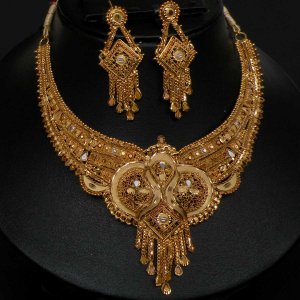 Unique Designer Genuine Gold Filigree HandMade Necklace Set India Premium GF19