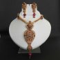 PREMIUM INDIAN POLKI JEWELRY RUBY ENAMLE MEENA BRIDAL PENDANT NECKLACE SET fp42