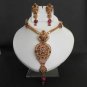 PREMIUM INDIAN POLKI JEWELRY RUBY ENAMLE MEENA BRIDAL PENDANT NECKLACE SET fp42