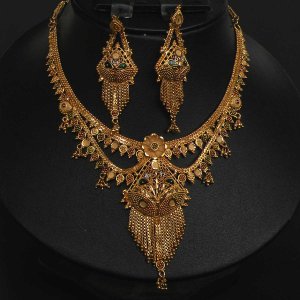 Unique Designer Genuine Gold Filigree HandMade Necklace Set India Premium GF22