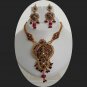 PREMIUM INDIAN POLKI JEWELRY CZ RUBY DESIGNER CHAIN PENDANT NECKLACE SET fp23