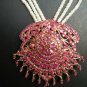 UNIQUE LONG RANI HAAR GOLD PEARL RUBY PENDANT NECKLACE EARRING 3PC RE54