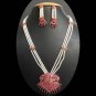 UNIQUE LONG RANI HAAR GOLD PEARL RUBY PENDANT NECKLACE EARRING 3PC RE54