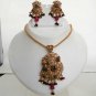UNIQUE INDIAN POLKI JEWELRY SET GOLDTONE RUBY GEMSTONE PENDANT NECKLACE 3PC fp33