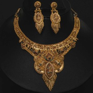 Unique Designer Genuine Gold Filigree HandMade Necklace Set India Premium GF26