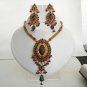 STUNNING PREMIUM INDIAN POLKI JEWELRY RUBY EMERALD BIG PENDANT NECKLACE SET fp31
