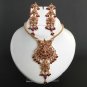 PREMIUM INDIAN POLKI JEWELRY STUNNING CZ RUBY BRIDAL PENDANT NECKLACE SET H43