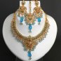 STUDIO DESIGNER GOLDTONE CZ POLKI ERT EHS BRIDAL SARI JEWELRY NECKLACE SET FQ39