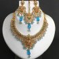 STUDIO DESIGNER GOLDTONE CZ POLKI ERT EHS BRIDAL SARI JEWELRY NECKLACE SET FQ39