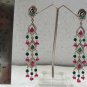 SIMULATED RUBY EMERALD VICTORIAN DESIGNER SILVER FINISH WEDDING EARRING PAIR F26