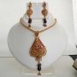 PREMIUM INDIAN POLKI JEWELRY GOLDTONE PURPLE CZ MEENA PENDANT NECKLACE SET fp30