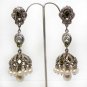 SILVER FINISH PEARL AD VICTORIAN PREMIUM INDIAN JAIPURI JHUMKI EARRING PAIR F21