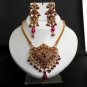 PREMIUM INDIAN POLKI JEWELRY SET GOLDTONE CZ RUBY BIG PENDANT NECKLACE SET fp35
