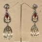 VICTORIAN STYLE SILVER TONE PREMIUM SIMULATED CZ RUBY PEARL JHUMKI EARRINGS F22