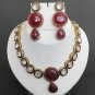 ROYAL JAIPURI 3 PC GOLDTONE DIAMOND CUT RUBY AD VICTORIAN DIVA NECKLACE SET Y101