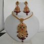 PREMIUM INDIAN POLKI JEWELRY DESIGNER GOLDTONE CZ RUBY PENDANT NECKLACE SET fp25