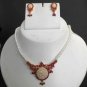 PREMIUM INDIAN PEARL JEWELRY SET GOLDTONE RUBY PENDANT NECKLACE EARRING 3PC RE42