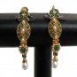 PREMIUM INDIAN POLKI DESIGNER JEWELRY GOLDTONE PEARL EMERALD EARRING PAIR fe56