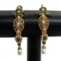 PREMIUM INDIAN POLKI DESIGNER JEWELRY GOLDTONE PEARL EMERALD EARRING PAIR fe56